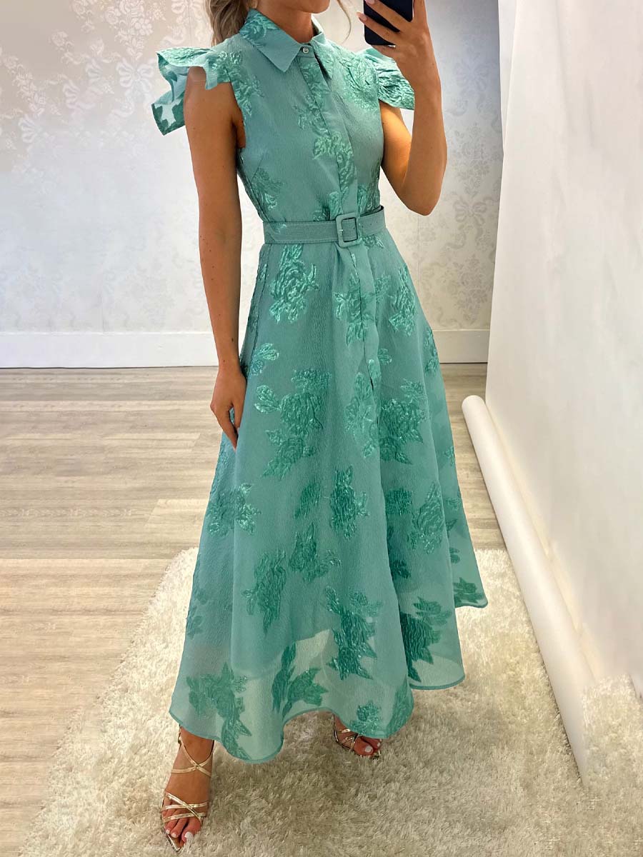 Frill Sleeve Jacquard Dress