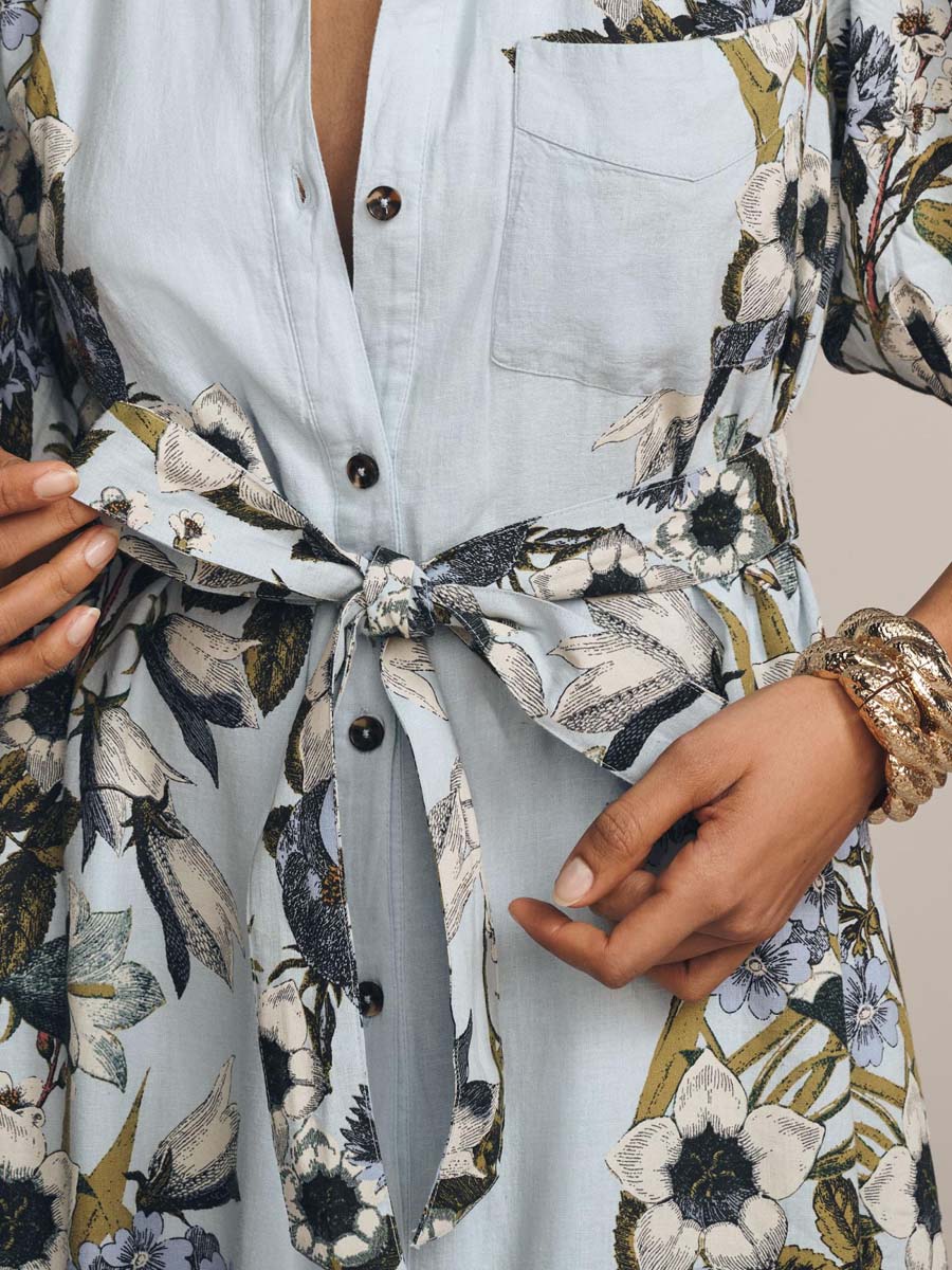 Printed Button Up Long Sleeve Maxi Dress