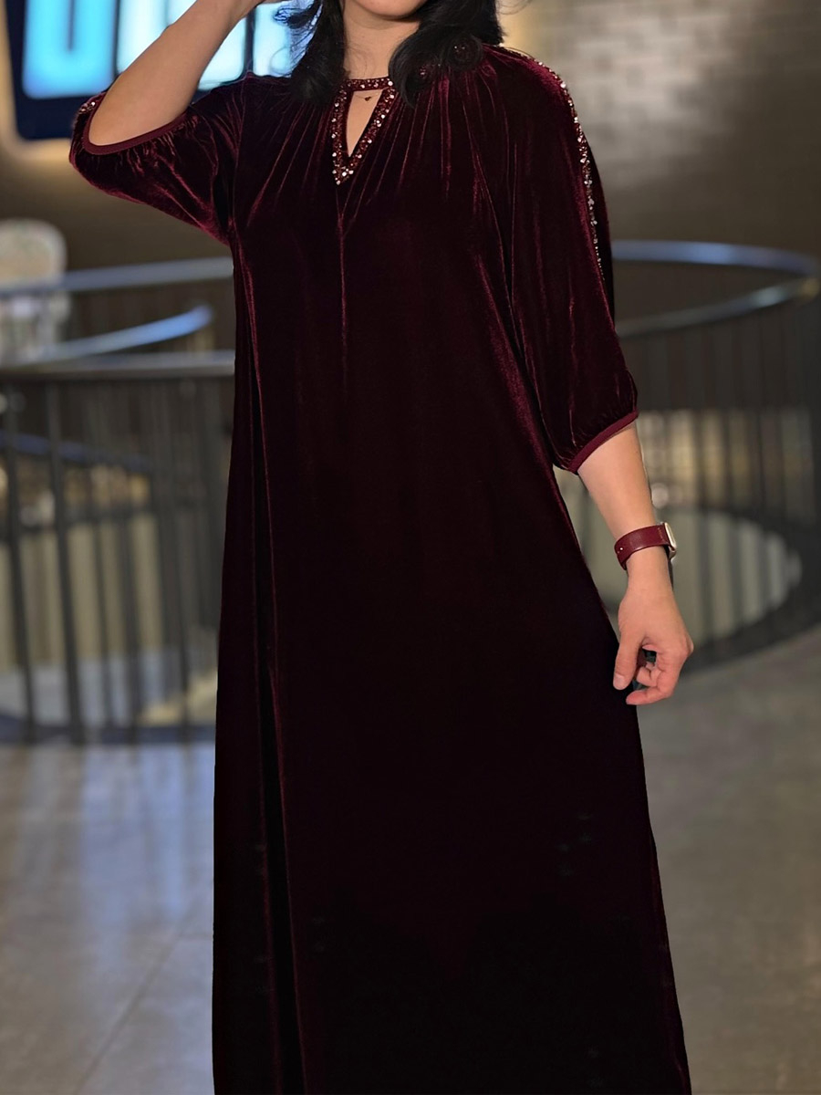 Rhinestone Sparkle Velvet Loose Dress