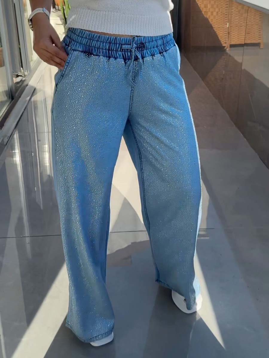 Drawstring Waist Rhinestone Sparkle Pants