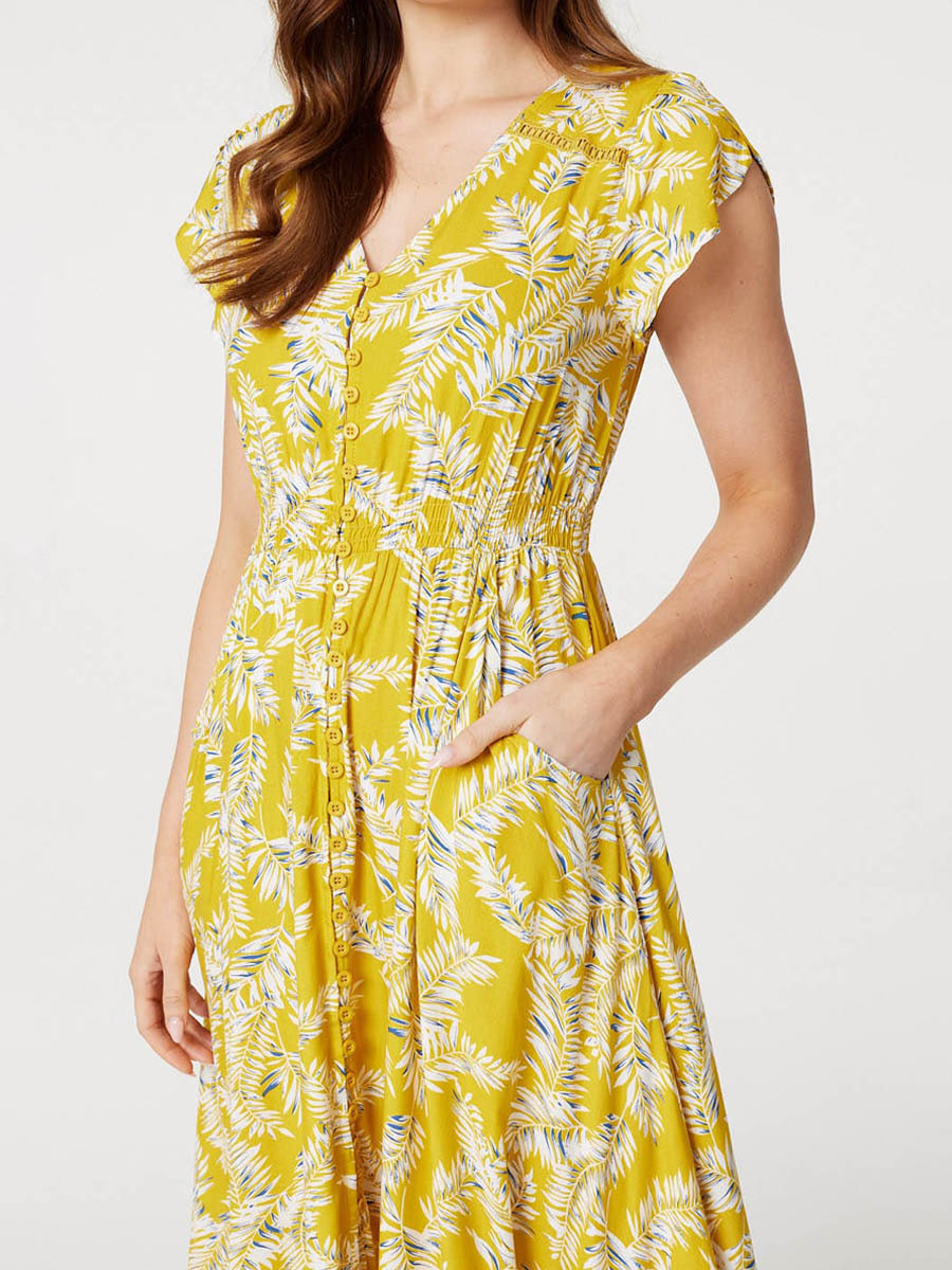 Leaf Print Lace Detail Maxi Dress