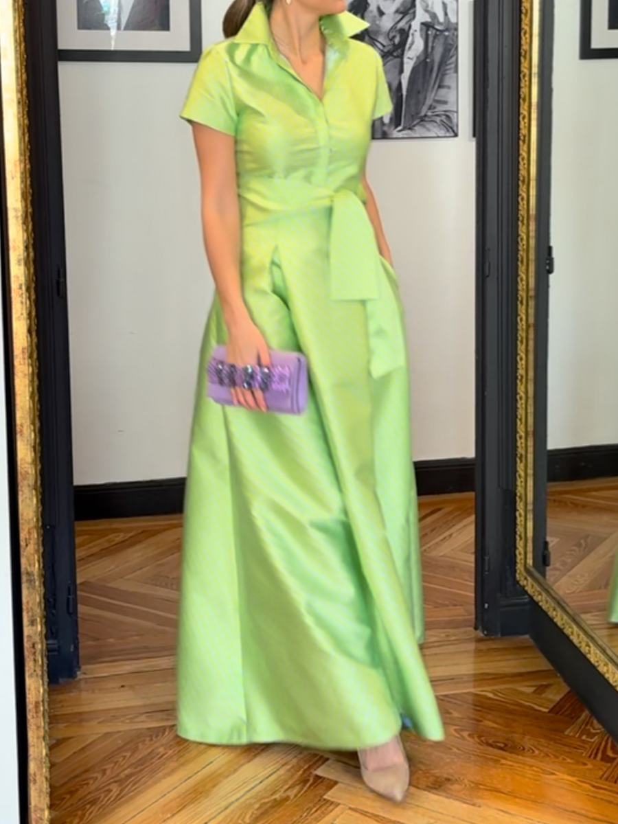 Elegant Belted Short Sleeve Maxi Dress