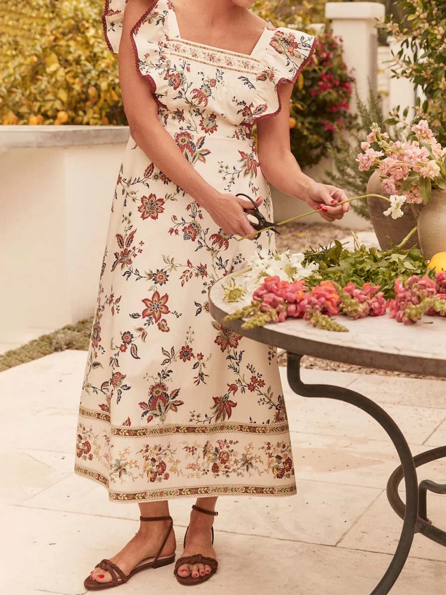 Flutter Sleeve Square Neck Printed Dress