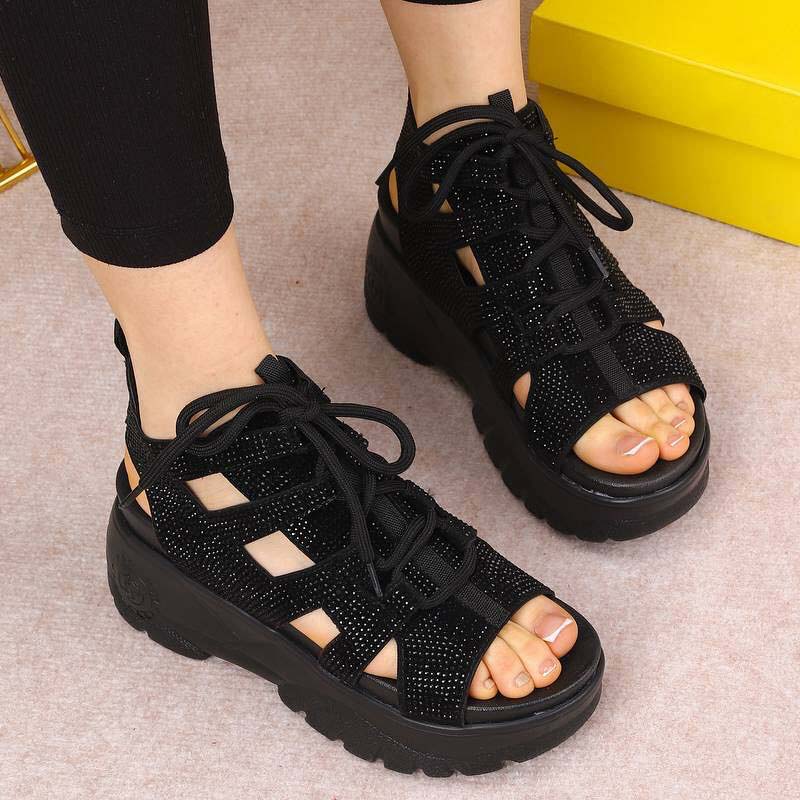 Rhinestone Sparkle Fish-toe Platform Roman Sandals