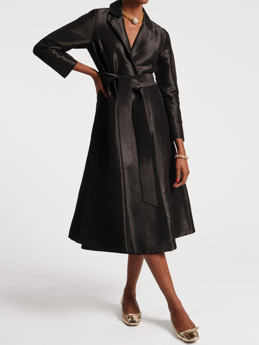 Lapel Notch Collar Printed Midi Wrap Dress