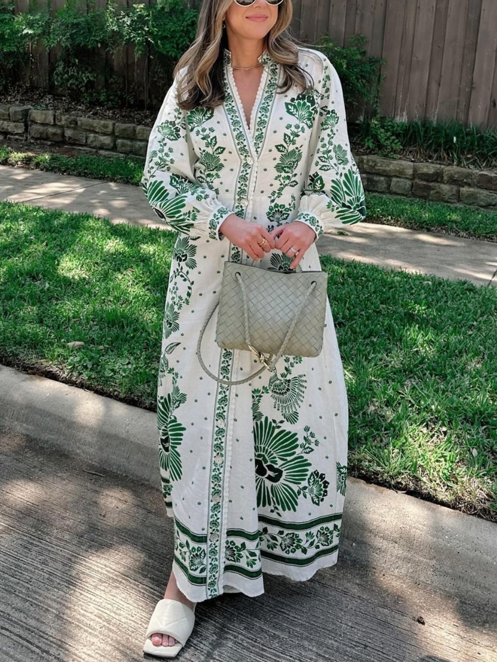 Button Up Printed Long Sleeve Maxi Dress
