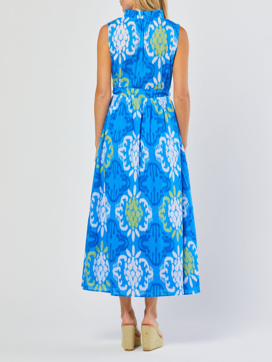 Side Pockets Printed Ruffle Collar Dress