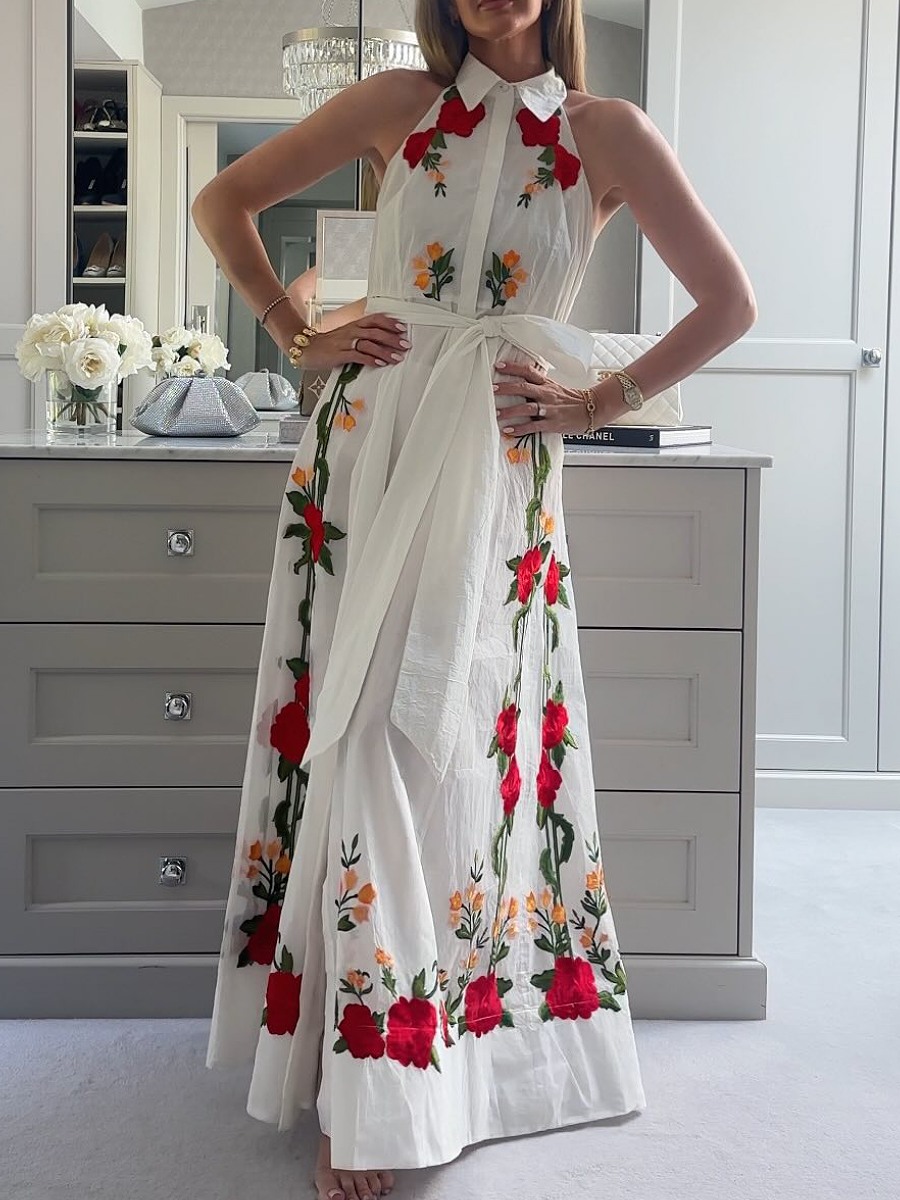 Rose Embroidered Neck Dress