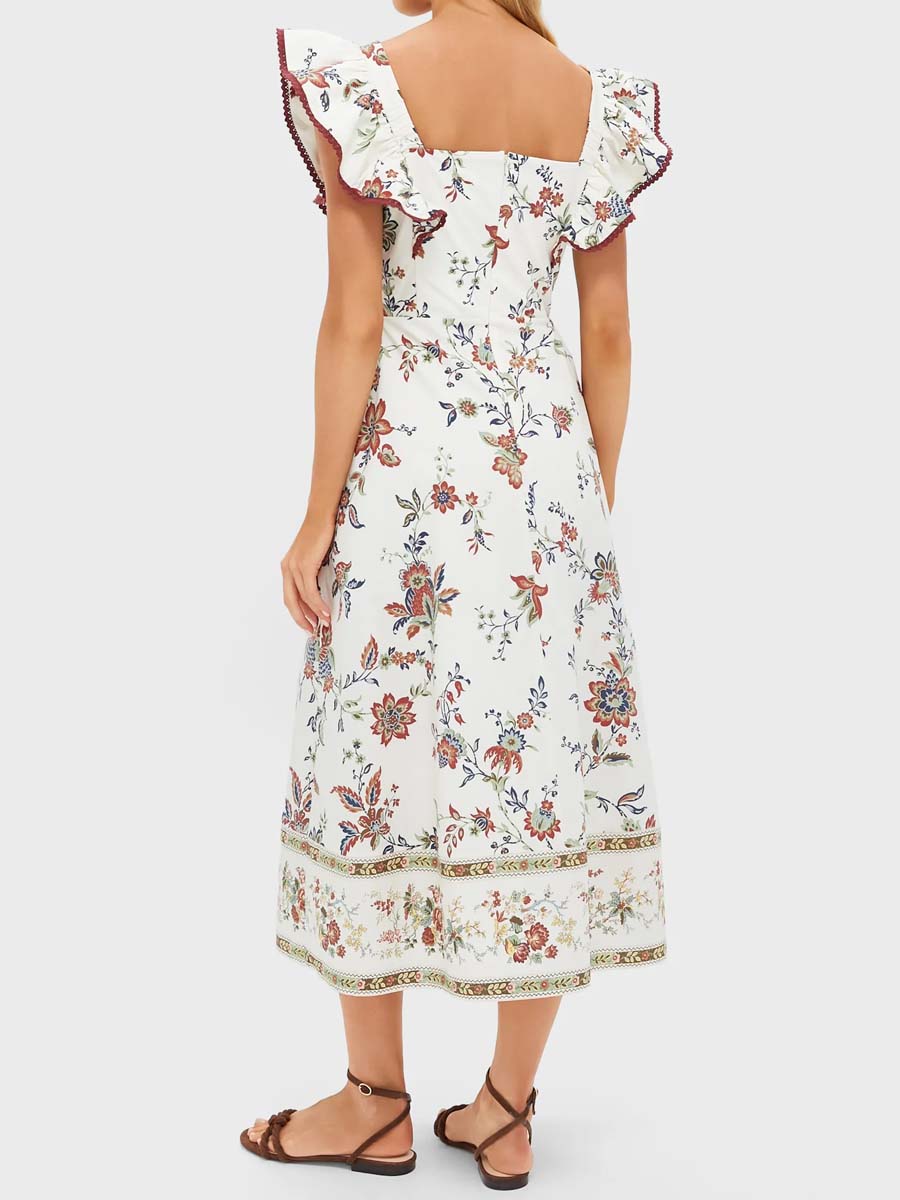 Flutter Sleeve Square Neck Printed Dress