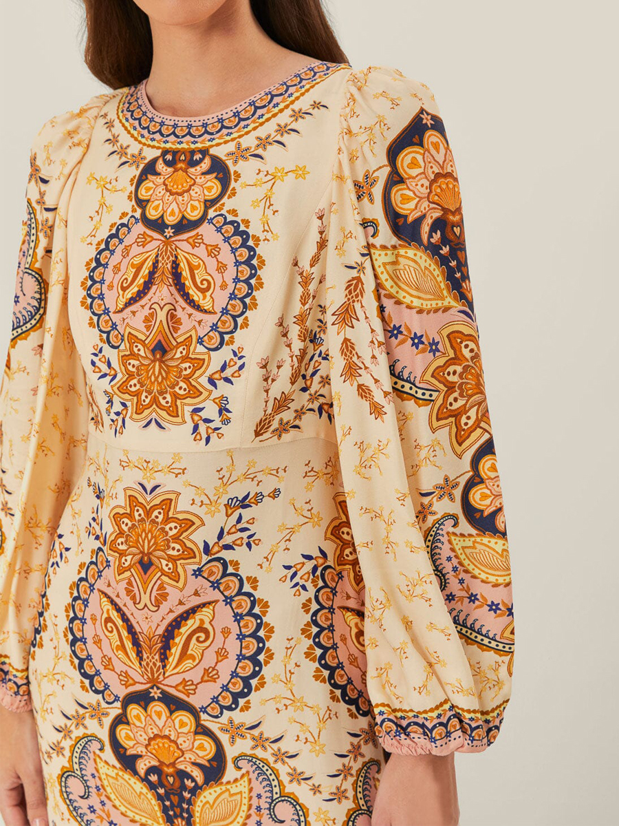 Printed Silt Hem Boho Midi Dress