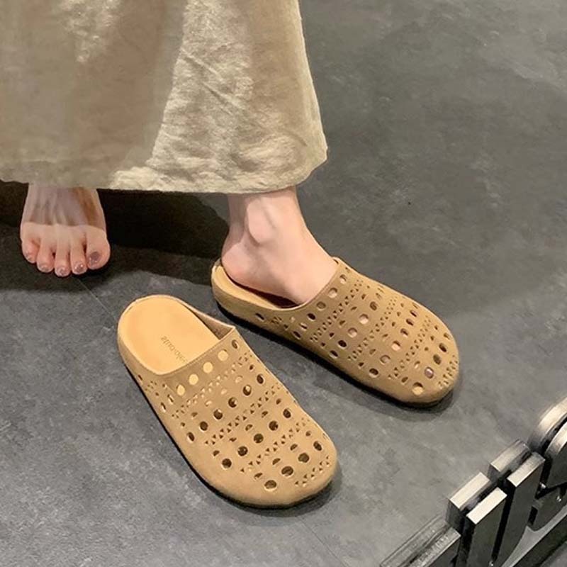 Frosted Hollow-out Carved Baotou Half Slippers