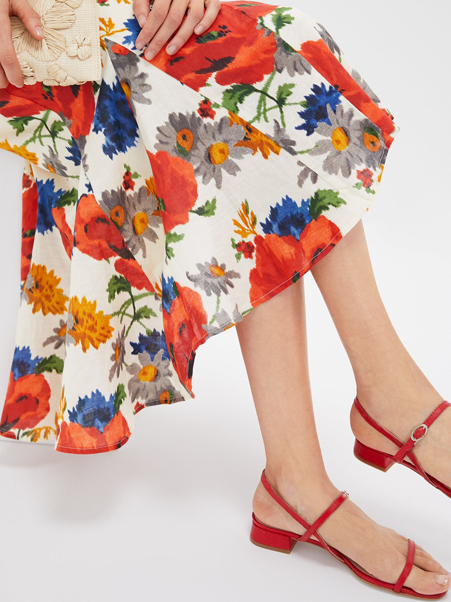 Printed Ruffled Sleeve High-low Hem Dress