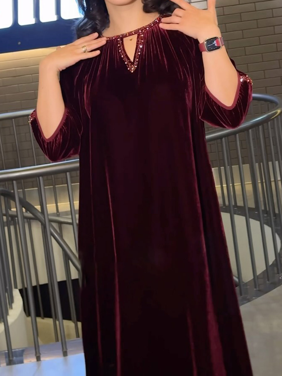 Rhinestone Sparkle Velvet Loose Dress