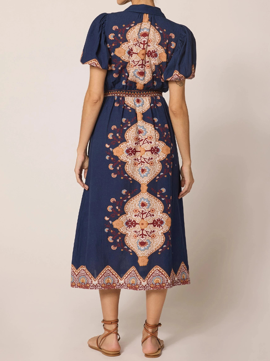 Printed Short Sleeve Midi Dress