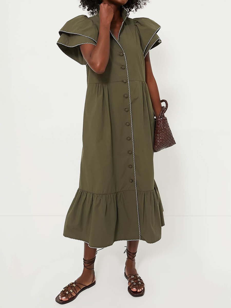 Ruffle Hem Short Ruffle Sleeve Midi Dress