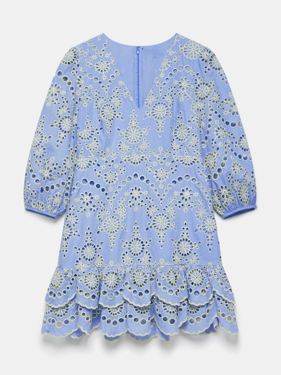 V Neck Embroidered Cutout Lace Dress