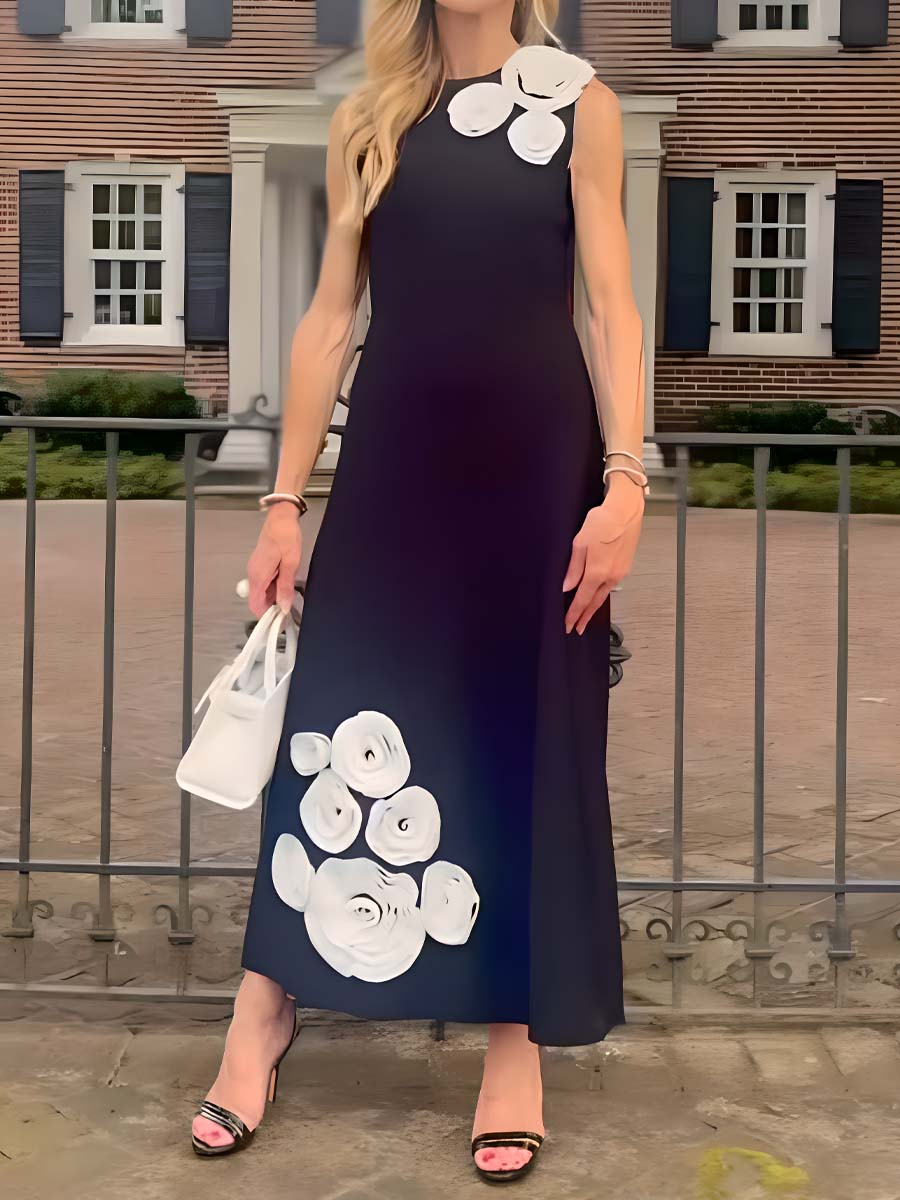 3D Flower Sleeveless Maxi Dress