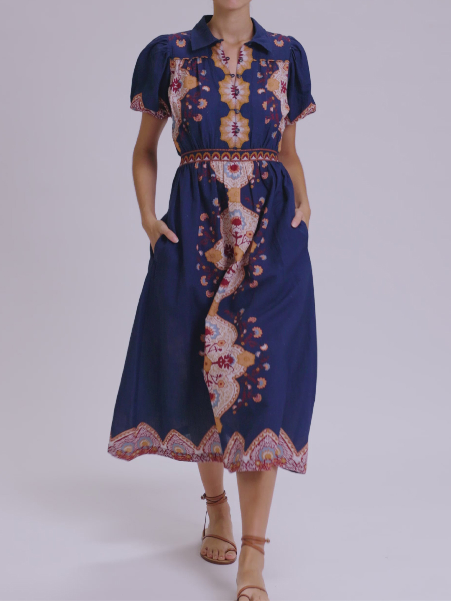 Printed Short Sleeve Midi Dress