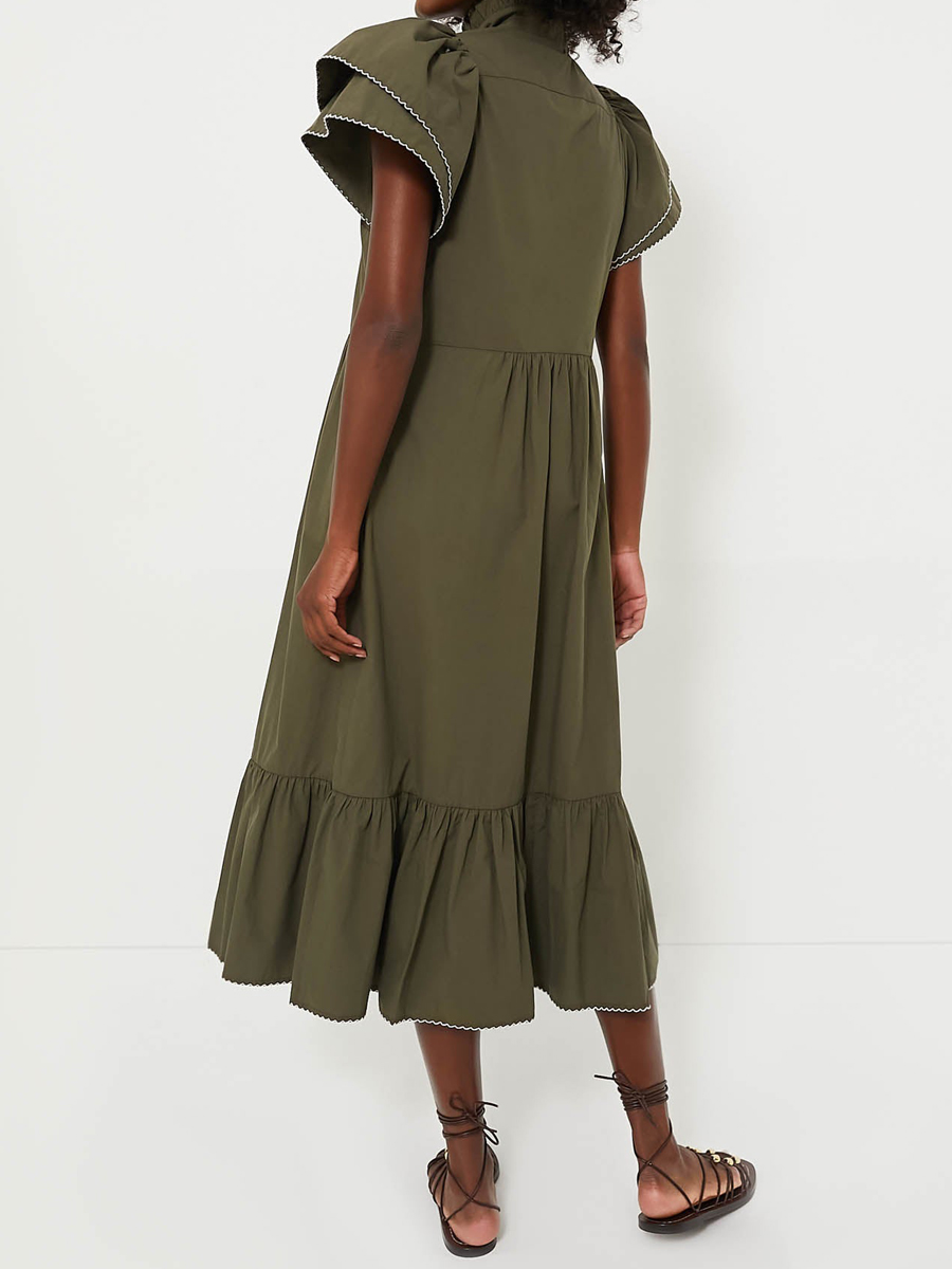 Ruffle Hem Short Ruffle Sleeve Midi Dress