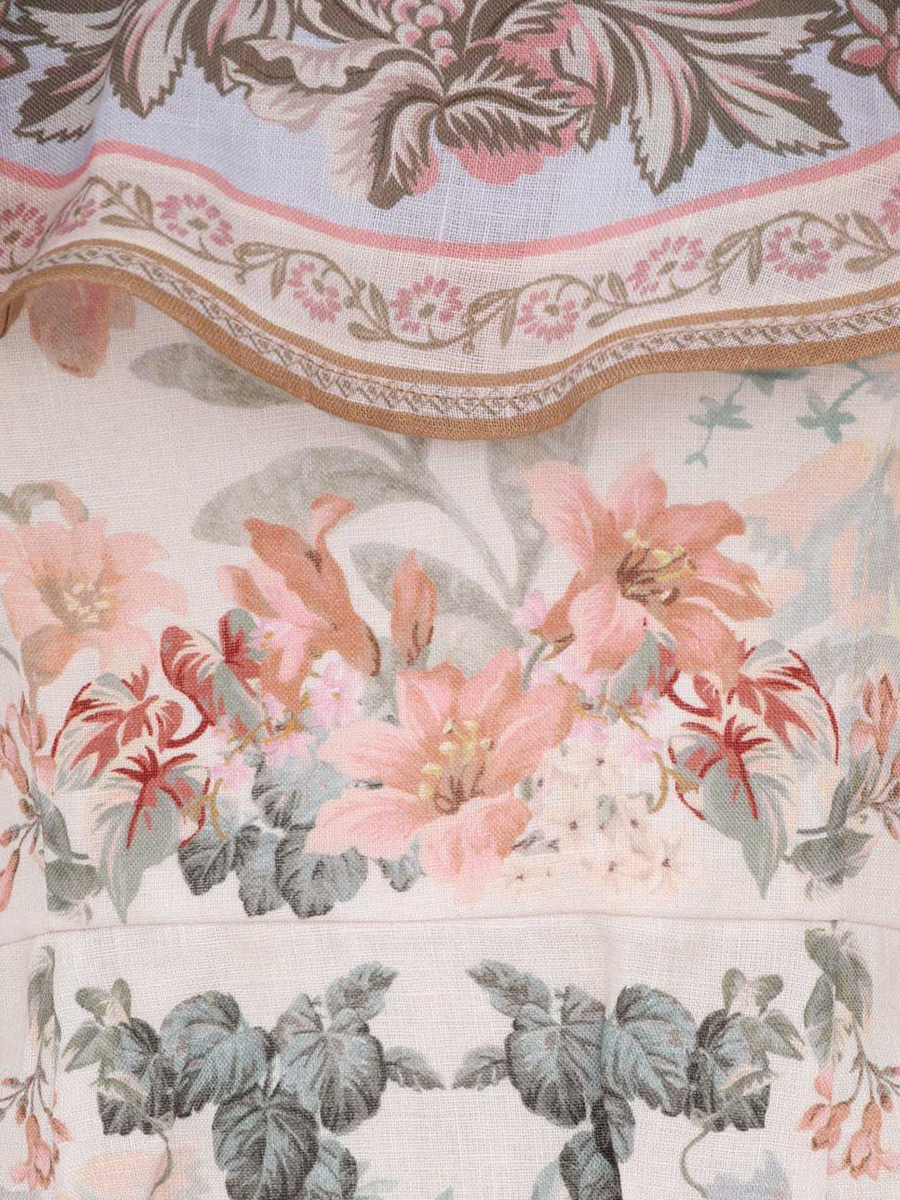 Off Shoulder Placement Print Lantern Sleeve Dress