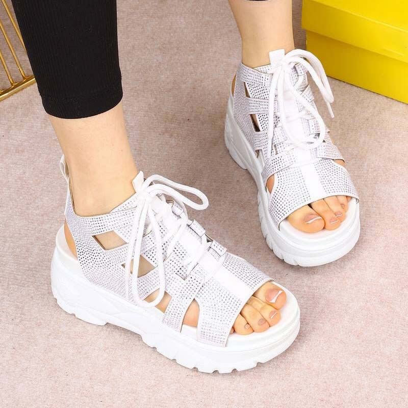 Rhinestone Sparkle Fish-toe Platform Roman Sandals