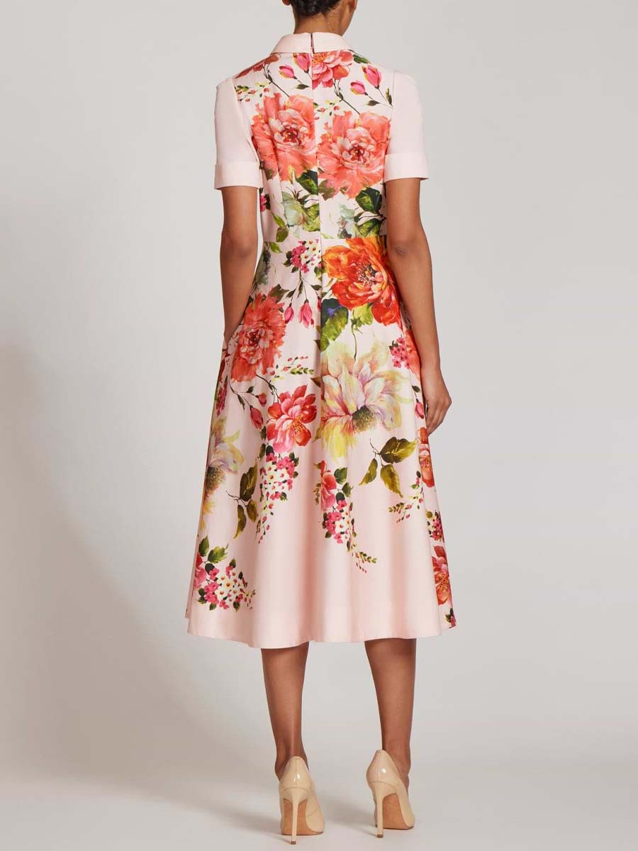 Floral Border Print Shirt Midi Dress