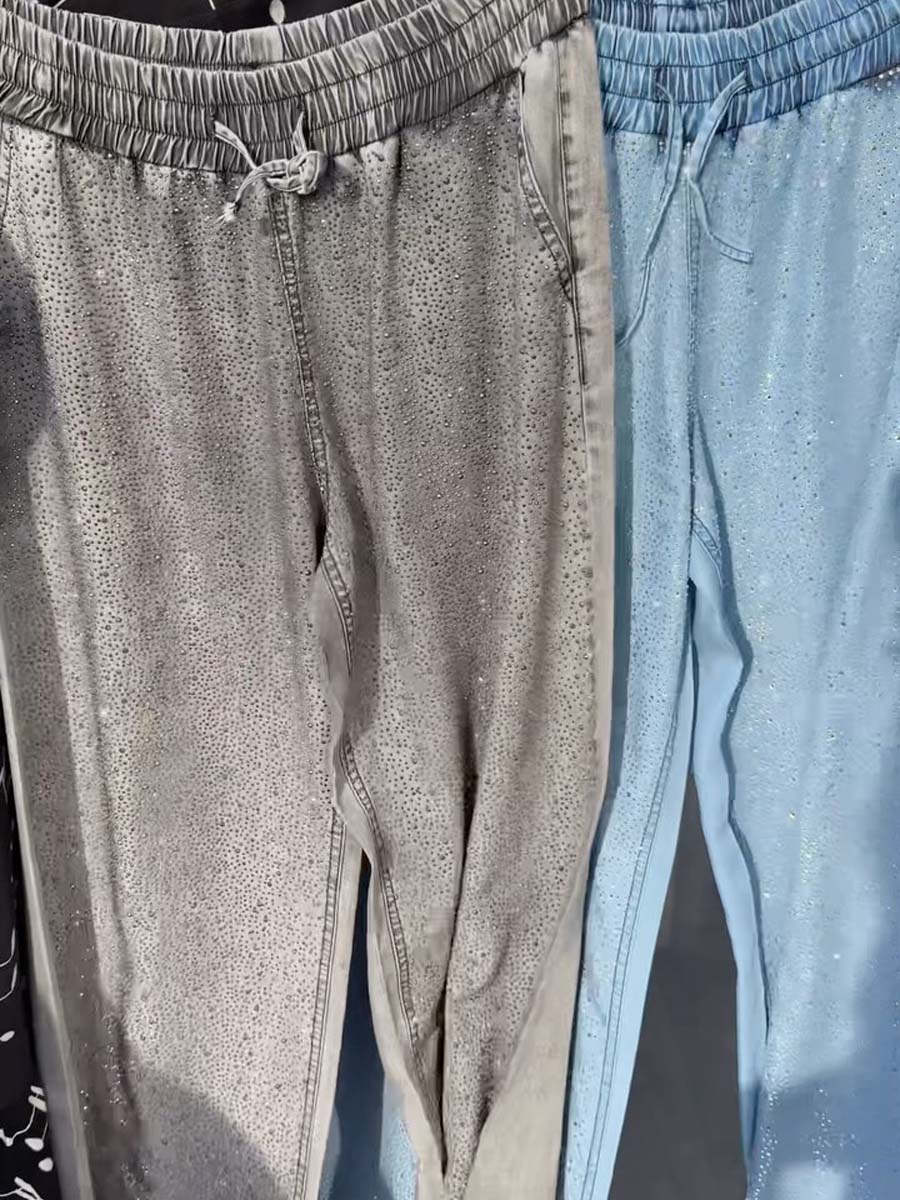 Drawstring Waist Rhinestone Sparkle Pants