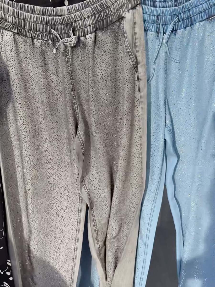 Drawstring Waist Rhinestone Sparkle Pants