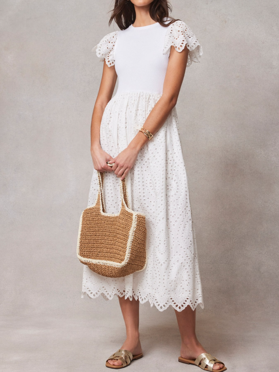 Embroidered Patchwork Midi Dress