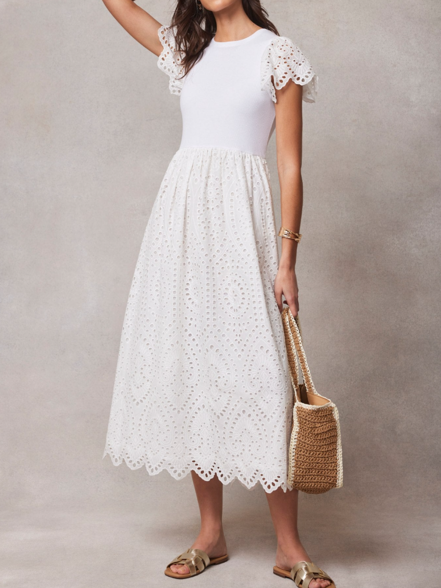 Embroidered Patchwork Midi Dress