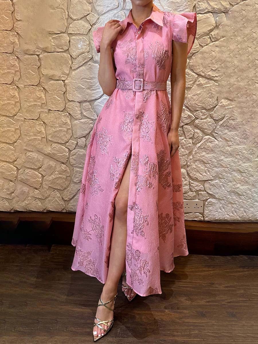 Frill Sleeve Jacquard Dress