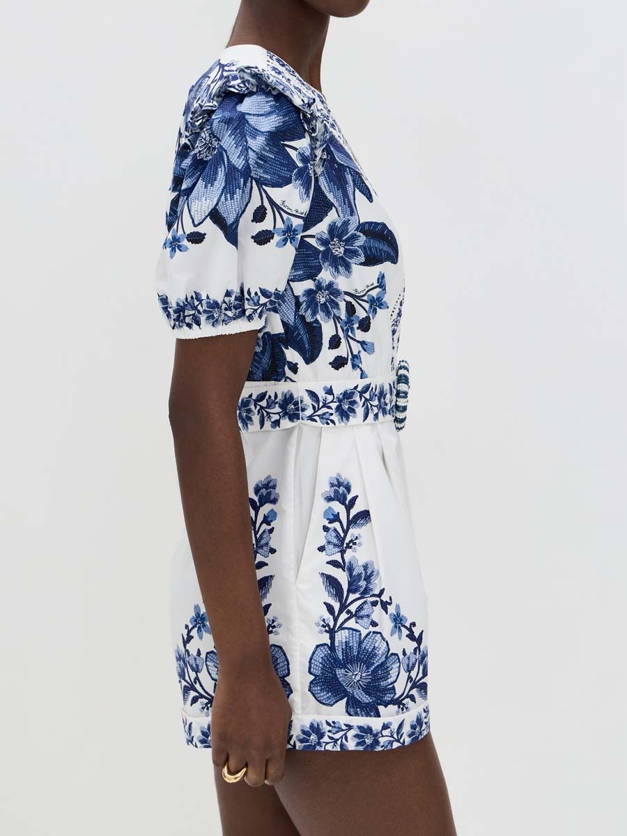 Floral-print Deep V Neck Romper