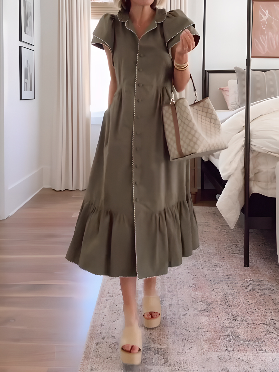 Ruffle Hem Short Ruffle Sleeve Midi Dress