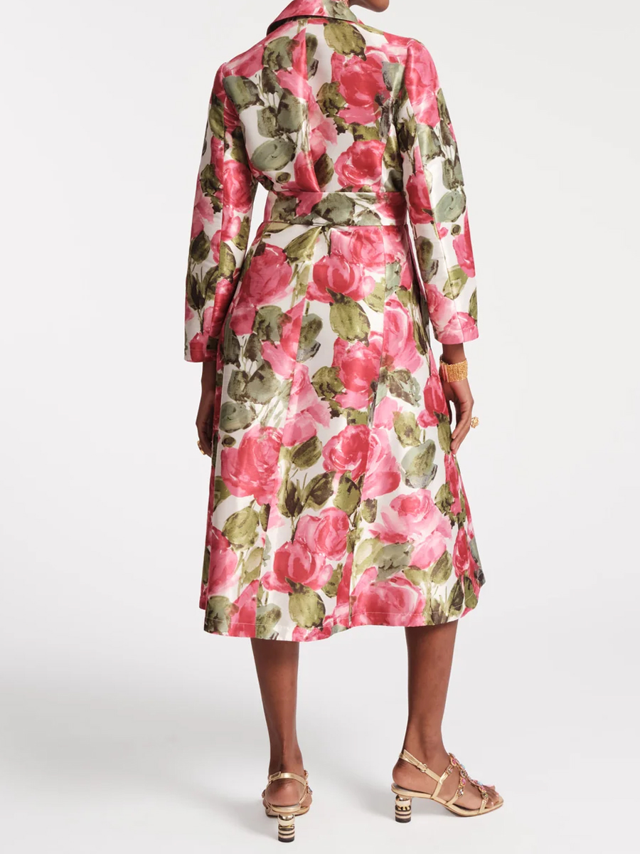 Lapel Notch Collar Printed Midi Wrap Dress
