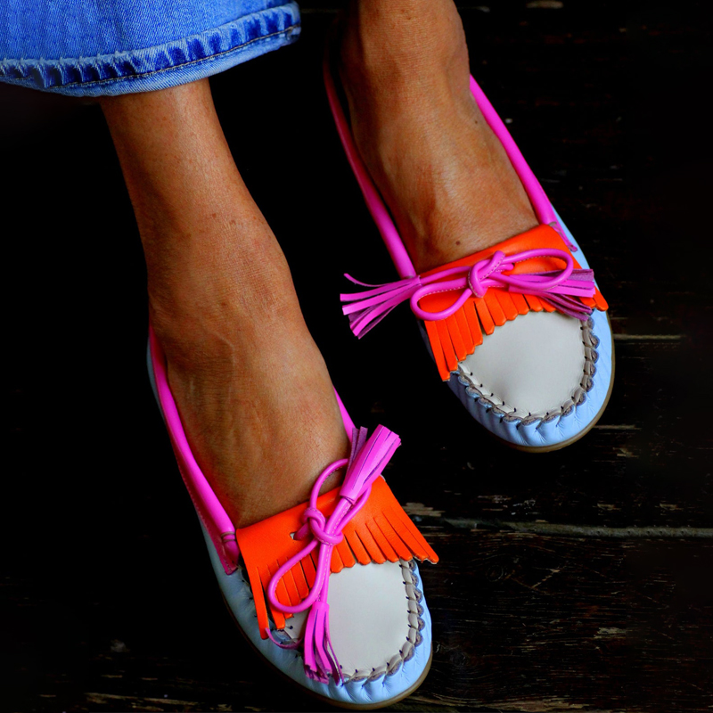 Color Block Bow Soft Bottom Flat Shoes Bean Shoes