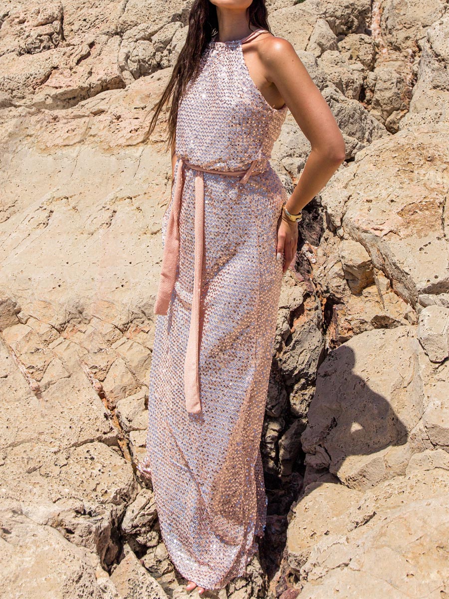 Halter Neck Sequin Party Maxi Dress