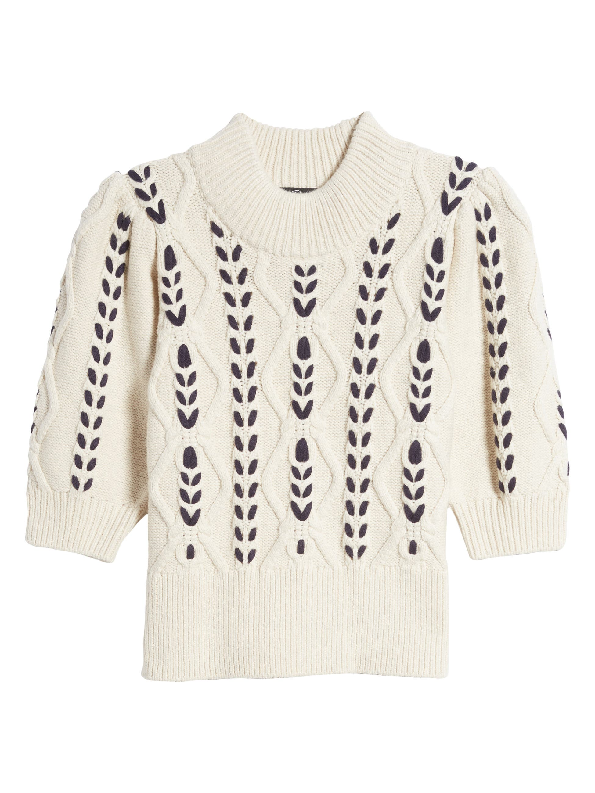 Textured Mid-sleeve Pullover Sweater