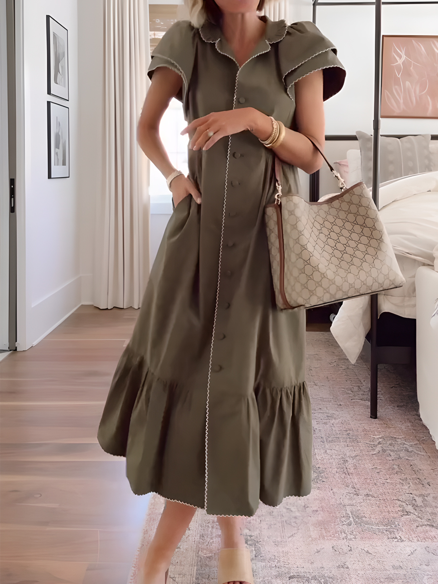 Ruffle Hem Short Ruffle Sleeve Midi Dress