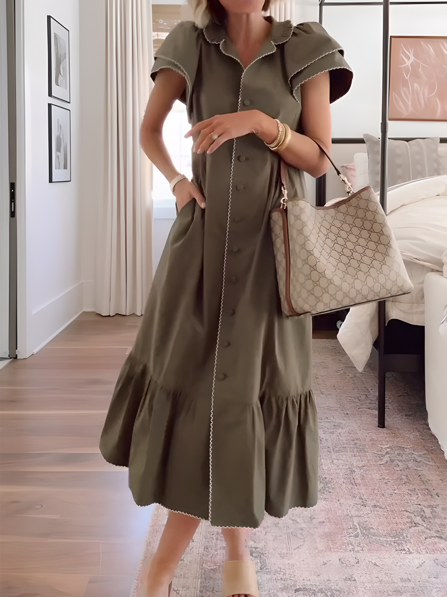 Ruffle Hem Short Ruffle Sleeve Midi Dress