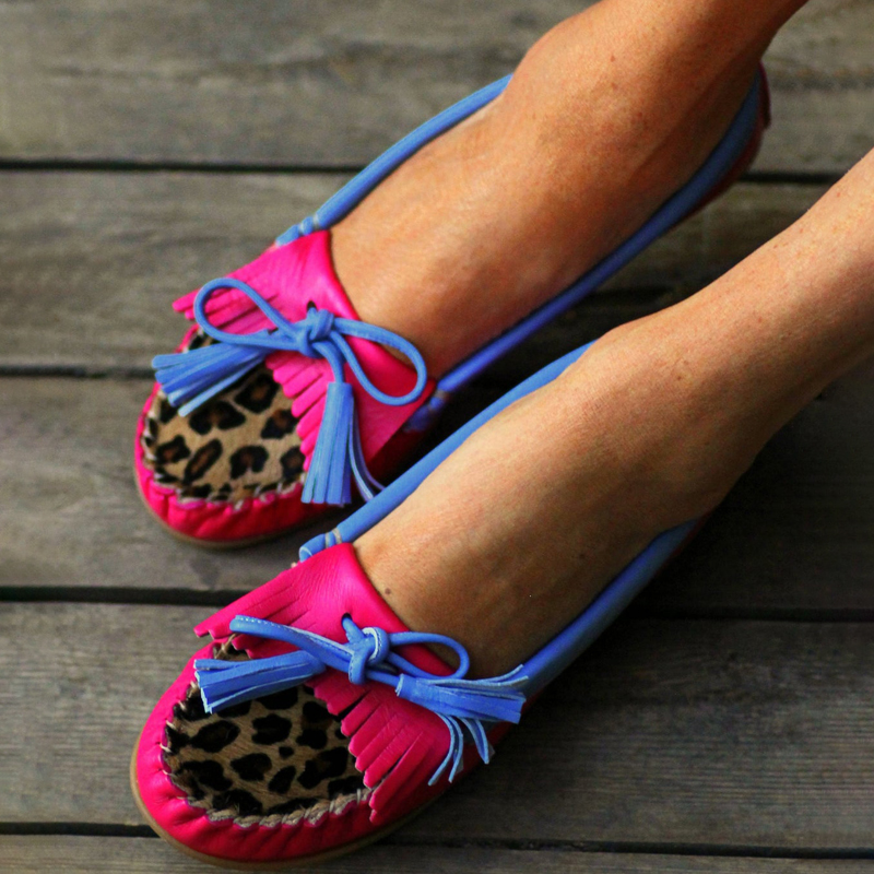 Color Block Bow Soft Bottom Flat Shoes Bean Shoes