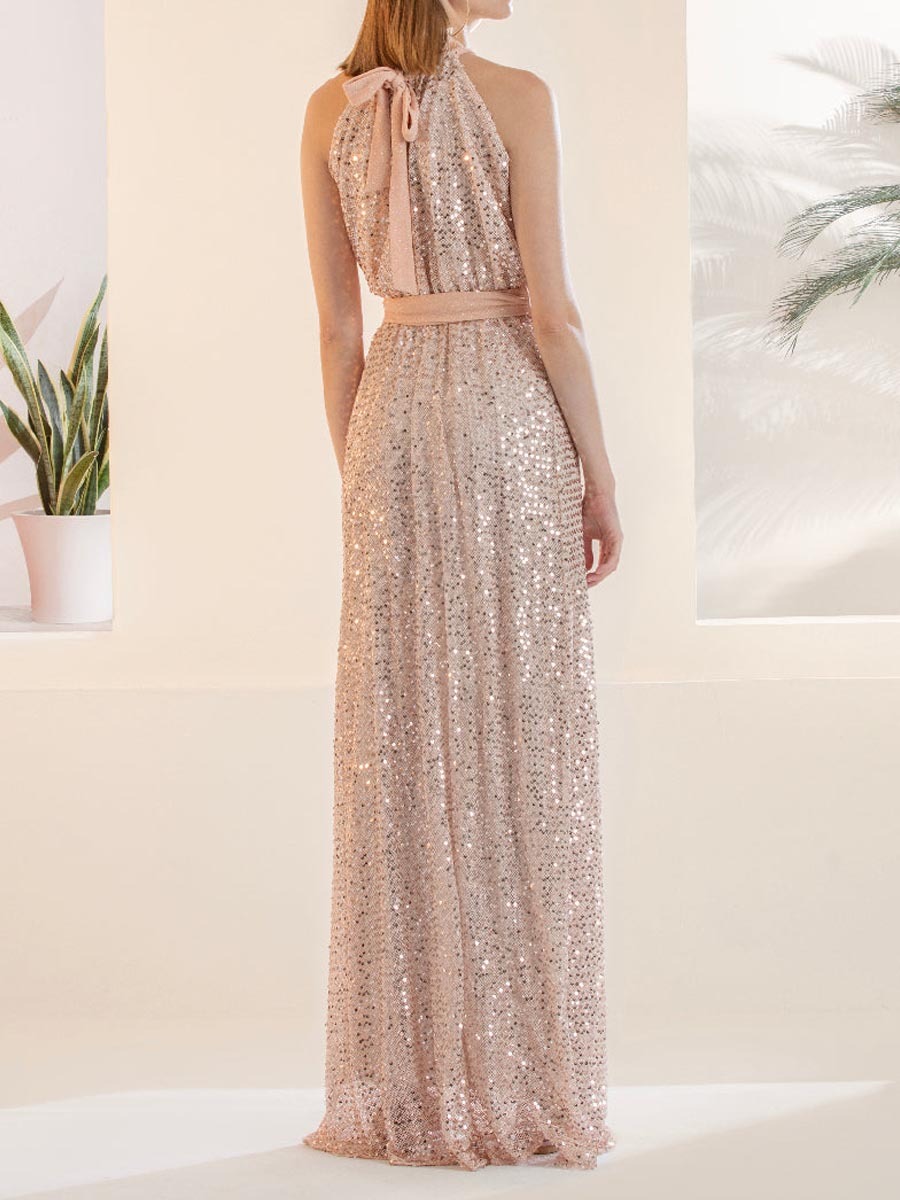 Halter Neck Sequin Party Maxi Dress