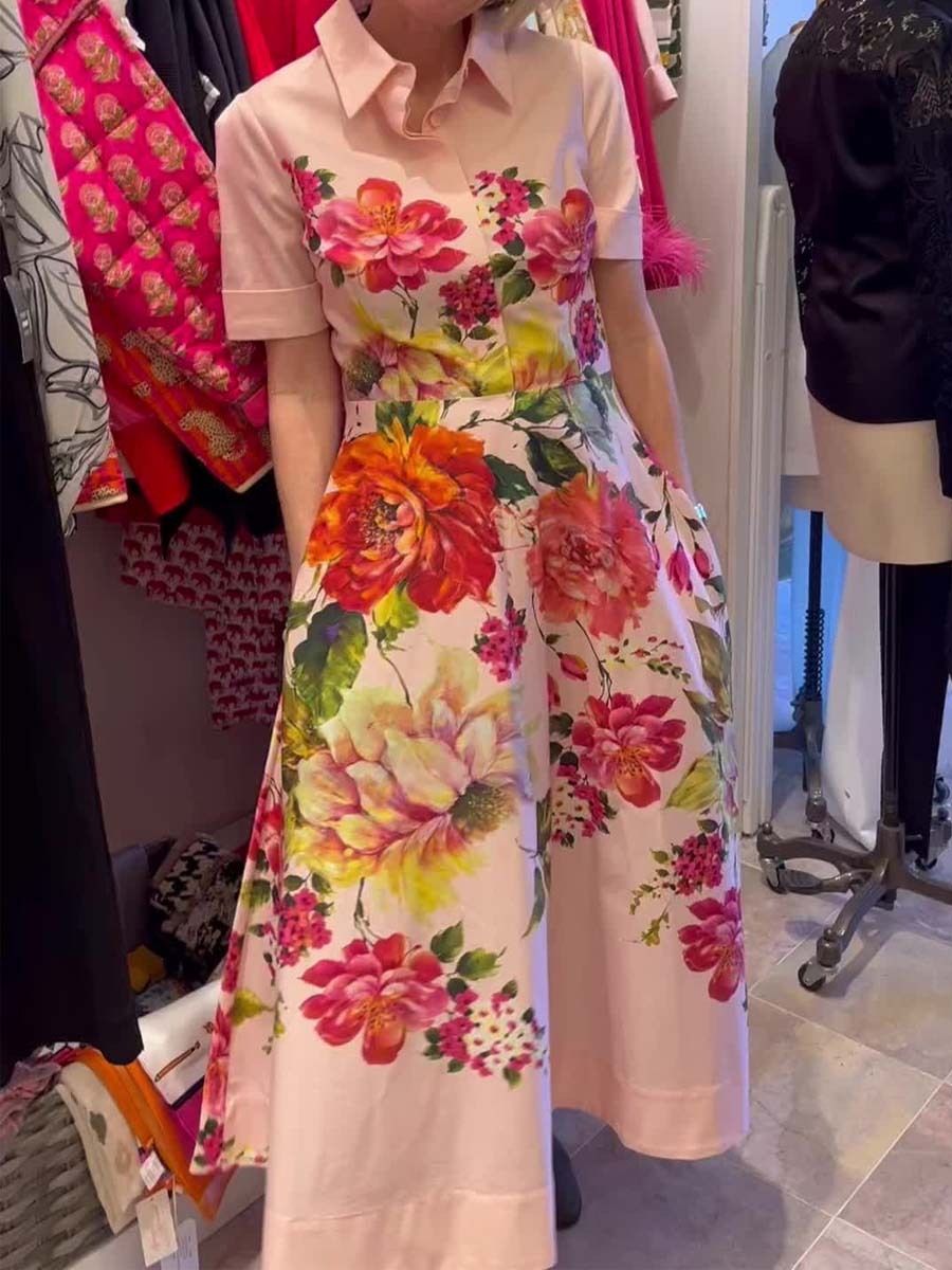 Floral Border Print Shirt Midi Dress