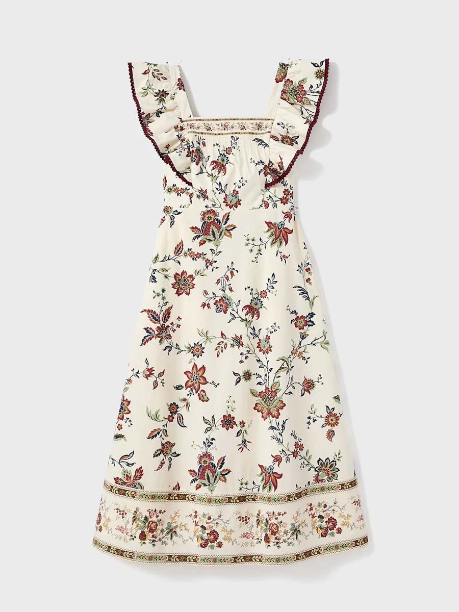 Flutter Sleeve Square Neck Printed Dress