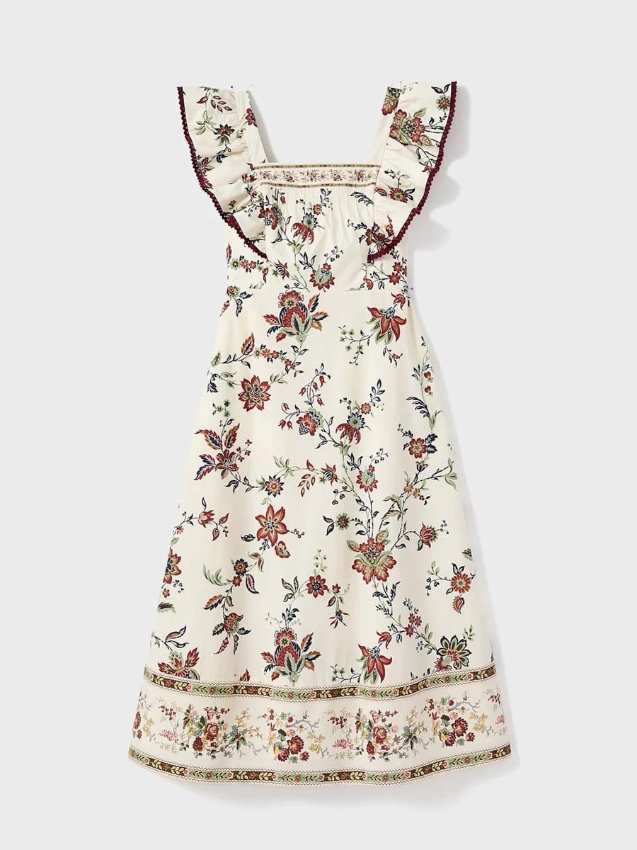 Flutter Sleeve Square Neck Printed Dress