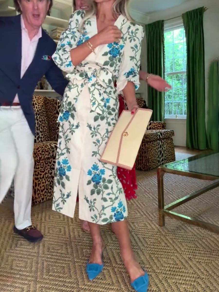 Printed V Neck Puff Sleeve Dress