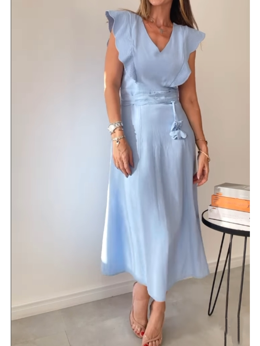 Baby Blue V-neckline Midi Dress