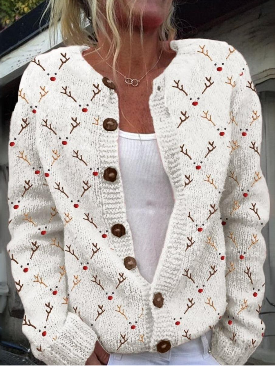 Moose Print Long Sleeve Knit Cardigan