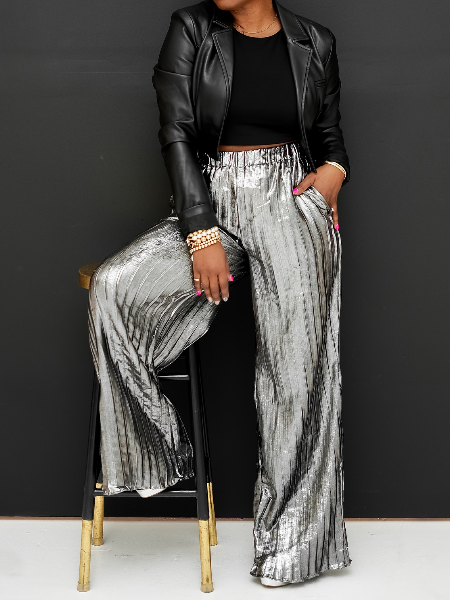 Silver Holiday Pants With Elastic