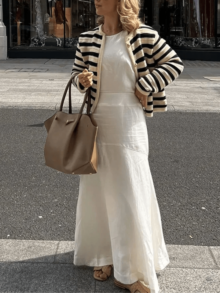 Striped Round Neck Knit Cardigan