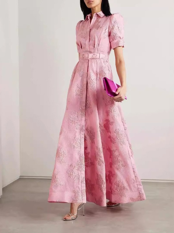 Pink Waist-cinching Button-down Maxi Dress (Buy 2 Free Shipping✔️)